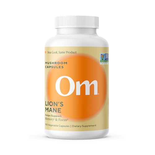 Om Lion’s Mane Mushroom Capsules - Organic Mushroom Supplement and Nootropic - Brain Supplements for Memory and Focus, 180 Count (60 Servings)
