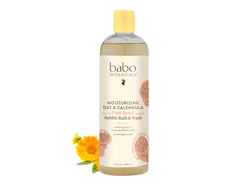 Babo Botanicals Moisturizing Plant-Based 2-in-1 Bubble Bath & Wash - with Organic Calendula & Natural Oat Milk - For Babies, Kids & Adults with Sensitive Skin - Hypoallergenic & Vegan - 15 oz