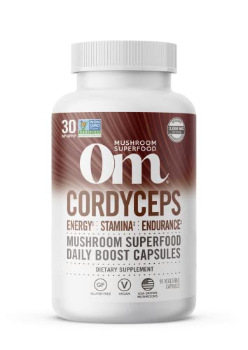 OM MUSHROOM SUPERFOOD Cordyceps Mushroom Capsules Superfood Supplement, 90 Count, 30 Days, Organic Energy Supplement for Stamina and Endurance