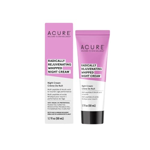 Acure Radically Rejuvenating Whipped Night Cream - Anti Aging Peptide Night Face Cream for Women & Men, Hydrating & Renewing Moisturizer for Fine Lines and Dark Spots with Vitamin C - 1.7 fl oz