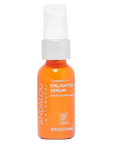 Andalou Naturals Turmeric + Vitamin C Enlighten Serum | Illuminating Face Treatment for Uneven Tone & Sun Damage | With Turmeric and Fruit Stem Cells | 1.1 fl oz
