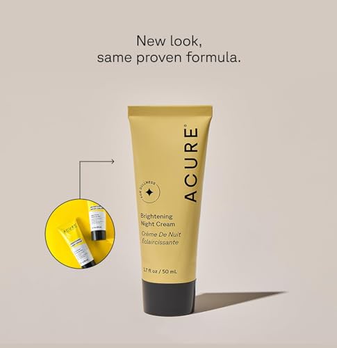 Acure Brightening Night Cream - Radiance Boosting Night Face Cream for Women & Men, Hydrating & Revitalizing Moisturizer for Uneven Skin Tone & Dullness w/Chlorella, Echinacea & Argan Oil - 1.7 fl oz