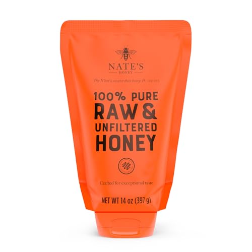 Nate's 100% Pure, Raw & Unfiltered Honey, No-Drip Sustainable Squeeze Pouch; Purity Guarantee, No Additives, 14 Ounce