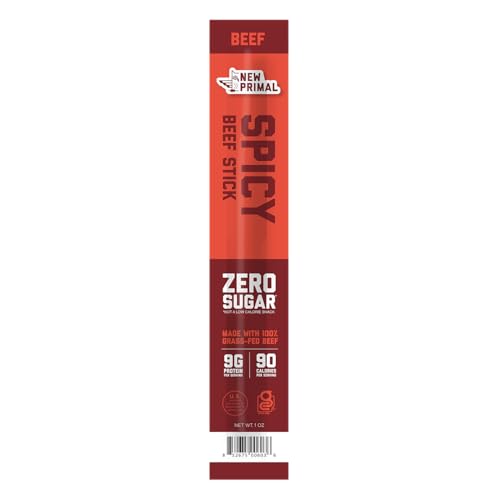 The New Primal Spicy Beef Stick - 100% Grass Fed Beef - Whole30 Approved, Certified Paleo, Keto, and Gluten-Free Meat Snack with 6g of Protein and Zero Sugar - 1 oz. (1 Count)