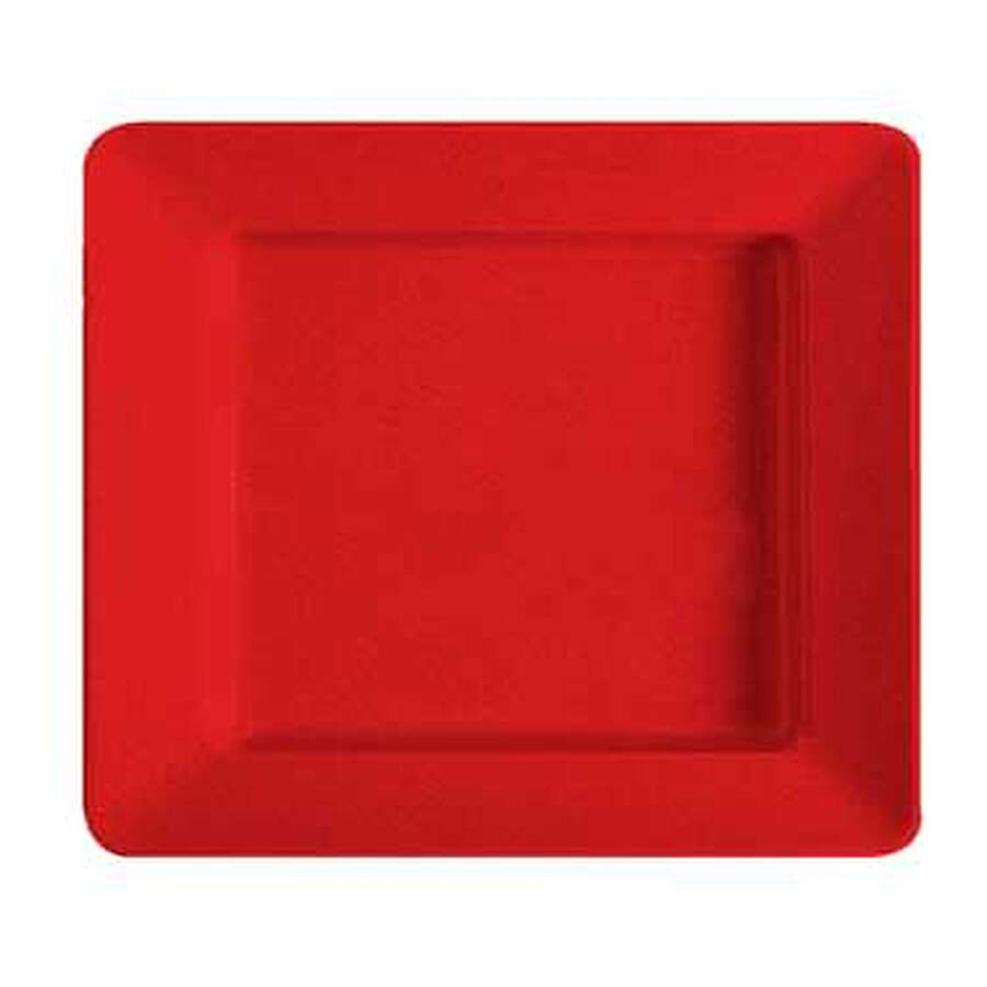 12-PACK OF Plate Plastic Rectangle Deep Red Sensation