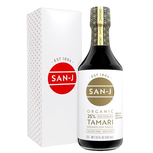 San-J - Organic Gluten Free Tamari Soy Sauce with 25% Less Sodium - Specially Brewed - Made with 100% Whole Soy - 20 oz. Bottle