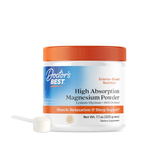 Doctor's Best High Absorption Magnesium Powder,White, 100% Chelated TRACCS, Not Buffered, Headaches, Sleep, Energy. Non-GMO, Vegan, Gluten Free, 200G, 7.1 Ounce (Pack of 1)