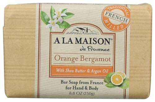 A LA MAISON Triple French Milled Bar Soap, 8.8 Ounces - Natural Moisturizing Hand Soap Bar (1 Bar of Soap, 8.8 Ounces, Orange Bergamot)