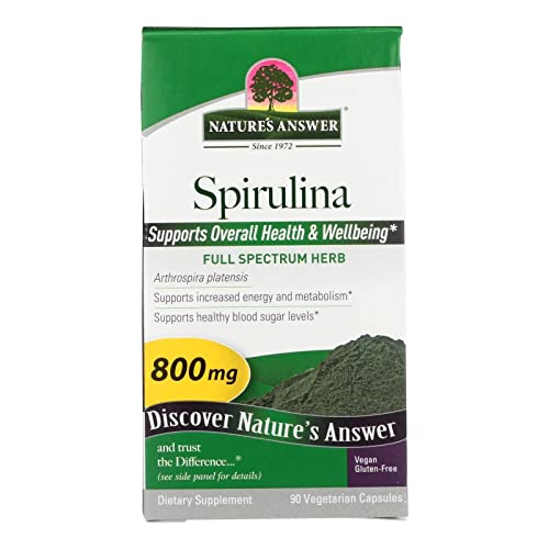 Nature's Answer Spirulina Herbal Powder Capsules 90 Count | Natural Immune Support | Pre Biotic | Rich in Fiber, Proteins, Antioxidants and Vitamins