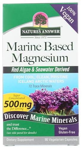 Nature's Answer Marine Based Magnesium, Super Concentrated 500mg | Plant Based | Red Algae & Seawater Derived | Alcohol-Free & Gluten-Free | Vegetarian Capsules 90ct
