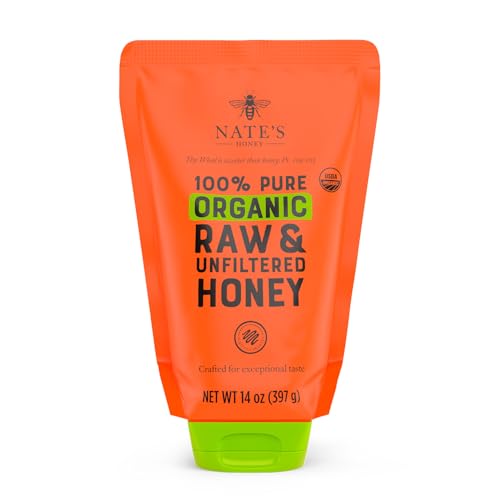 Nate's Organic Honey - 100% Pure USDA Organic Raw & Unfiltered Honey - 14 oz. No-Drip Sustainable Squeeze Pouch - Purity Guarantee, No Additives