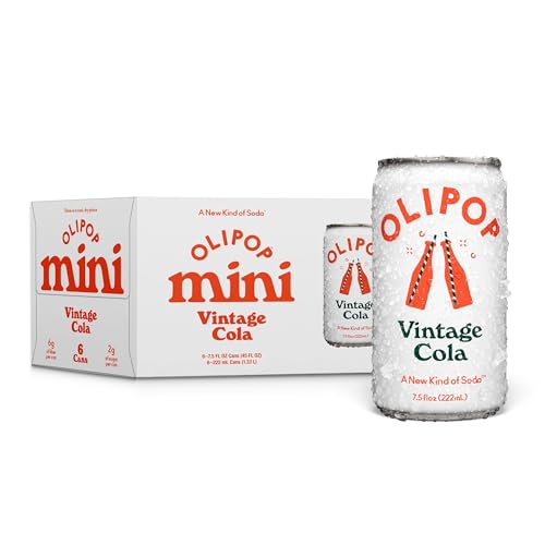 OLIPOP Minis Prebiotic Soda Pop, Vintage Cola, Pantry Pack Packed with Prebiotics, Fiber, and Botanicals, Gluten Free, Vegan, GMO Free, 7.5oz (6-Cans)