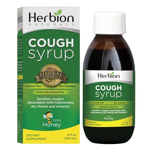 HERBION Naturals Cough Syrup with Honey, Relieves Cough & Soothes Sore Throat, Optimizes Immune, Promotes Lung Function, for Adults & Kids 13 Months+, 5 Fl Oz, Pack of 1