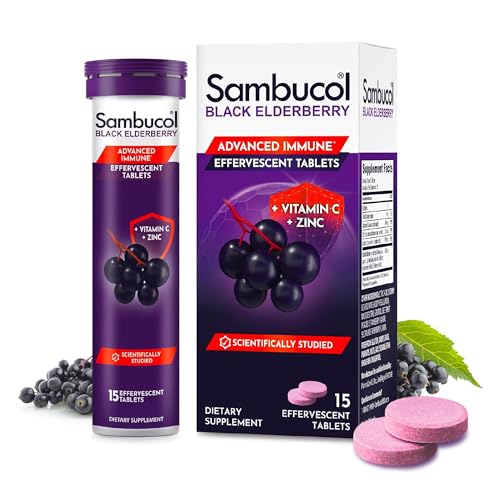 Sambucol Black Elderberry Effervescent Tablets - Elderberry Dissolvable Tablets with Zinc and Vitamin C for Adults, Quick Dissolve, No Artificial Flavors - 15 Count