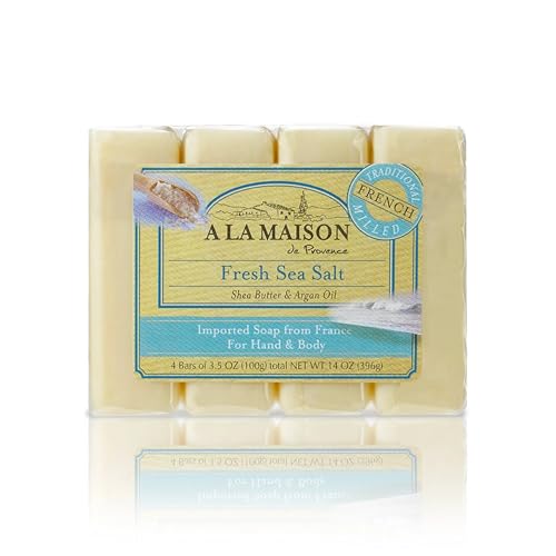 A LA MAISON Fresh Sea Salt Bar Soap - Triple French Milled Natural Moisturizing Hand Soap Bar (4 Bars of Soap, 3.5oz)