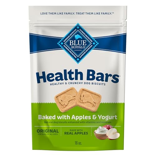 Blue Buffalo Health Bars Crunchy Dog Biscuits, Oven-Baked with Natural Ingredients, Apples & Yogurt, 16-oz Bag