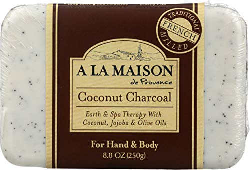 A LA MAISON Coconut Charcoal Bar Soap - Uses: Hand and Body, Triple Milled, Essential Oils, Biodegradable, Plant Based, Vegan, Cruelty-Free, Alcohol & Paraben Free (1 Bar of Soap, 8.8 oz)