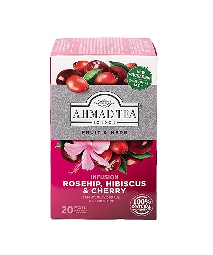 Ahmad Tea Herbal Tea, Rosehip, Hibiscus, & Cherry, 20 ct (Pack of 1) - Decaffeinated & Sugar-Free