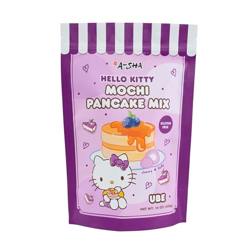 A-Sha Hello Kitty Mochi Pancake Mix, Ube Flavor, Gluten Free, Ready in Minutes, Breakfast, 16 oz (1 pack)