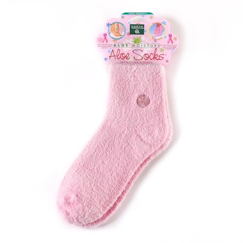 Earth Therapeutics Aloe Vera Socks – Infused with Natural Aloe Vera & Vitamin E – Helps Dry Feet, Cracked Heels, Calluses, Rough Skin, Dead Skin - Use with Your Favorite Lotions - Pink
