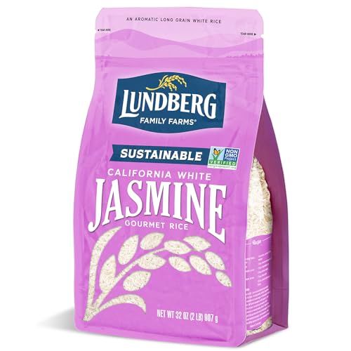 Lundberg Jasmine Rice, Long Grain White Rice - Non-Sticky, Fluffy Aromatic Rice, Sustainably Grown in California, Pantry Staples, 32 Oz