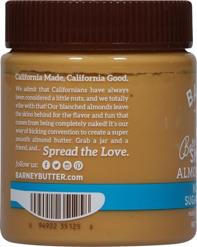 Barney Butter Almond Butter, Bare Smooth, 10 Ounce Jar, No Added Sugar or Salt, Skin-Free Almonds, No Stir, Non-GMO, Gluten Free, Keto, Paleo, Vegan