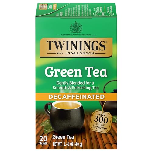 Twinings Decaffeinated Green Tea Individually Wrapped Bags, 20 Count (Pack of 1), Smooth Flavour, Enticing Aroma, Enjoy Hot or Iced, 20 Teabags