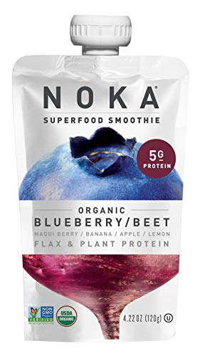 NOKA Superfood Pouches (Blueberry Beet) | 100% Organic Fruit And Veggie Smoothie Squeeze Packs | No Added Sugar, Non GMO, Gluten Free, Vegan, 5g Plant Protein | 4.2oz | 1 SAMPLE POUCH