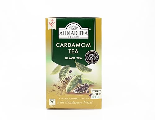 Ahmad Tea Black Tea, Cardamom Teabags, 20 ct (Pack of 1) - Caffeinated & Sugar-Free