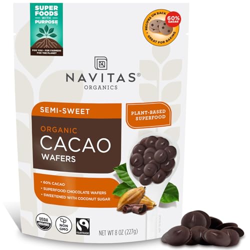 Navitas Organics Organic Semi Sweet Cacao Wafers, 8 OZ — Organic, Fairtrade, Non-GMO, Gluten-Free