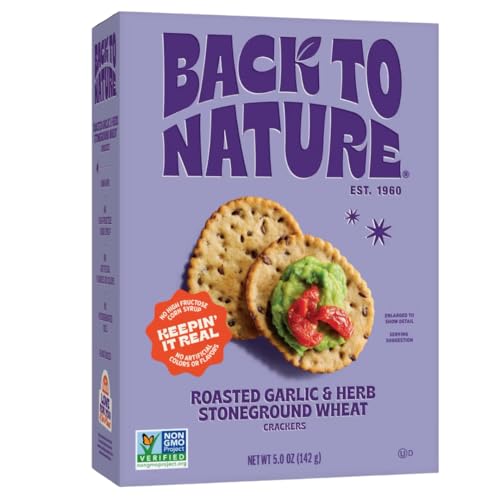Back to Nature - Stoneground Wheat Crackers - Garlic & Herb - Real Ingredients like Whole Grain Wheat, Flax Seed and Sea Salt - Dairy Free & Non-GMO - 5 ounce