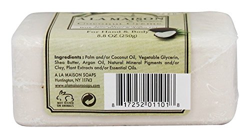 A LA MAISON Coconut Crème Bar Soap - Triple French Milled Natural Moisturizing Hand Soap Bar (1 Bar of Soap, 8.8 oz)