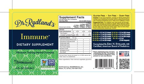 Dr. Rydland's Herbal Supplement | Created by KidsWellness | Safe and Effective for Infants to Adults| Immune | Colds, Flu, Bronchial and Croup Symptoms | 4 Ounce Bottle