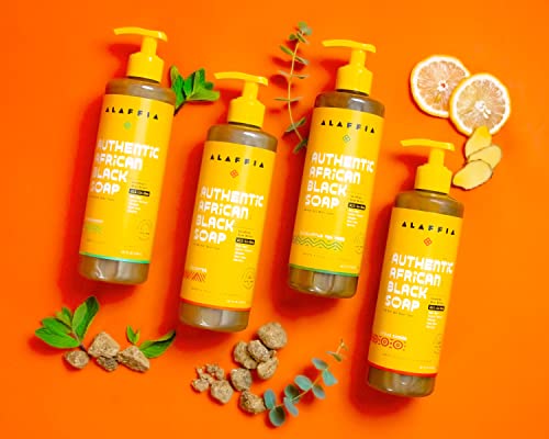 Alaffia Skin Care, Authentic African Black Soap, All in One Body Wash, Face Wash, Shampoo & Shaving Soap with Fair Trade Shea Butter, Wild Lavender, 16 Fl Oz