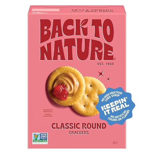 Back to Nature Classic Round Crackers, Non-GMO, Vegan Friendly Snack Cracker, Made with Wheat Flour & Sea Salt, Snack Happy, 6.5 oz Box
