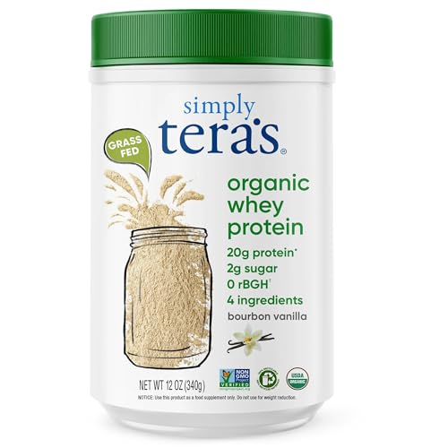 simply tera's Organic Whey Protein Powder - Grass Fed Vanilla Whey Protein Powder, Clean, Made Without Artificial Sweeteners, Non-GMO, Kosher, rBGH-Free, Organic - 12 Oz