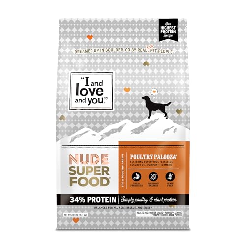 I and love and you Nude Super Food Dry Dog Food - Turkey + Chicken - Prebiotic + Probiotic, Grain Free, Real Meat, No Fillers, 23lb Bag