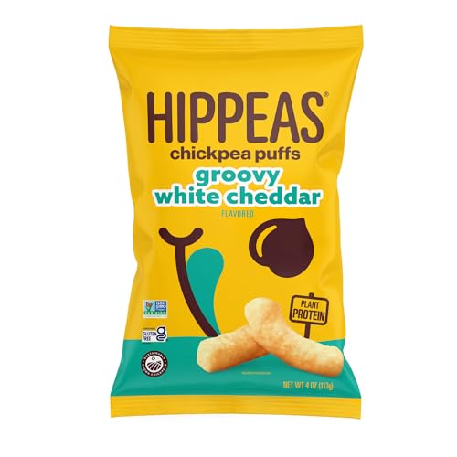 Hippeas Chickpea Puffs, Vegan White Cheddar, 4 Ounce (Pack of 1), 4g Protein, 3g Fiber, Vegan, Gluten-Free, Crunchy, Plant Protein Snacks