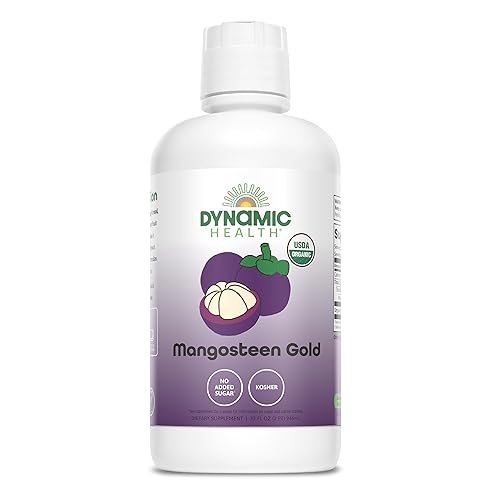Dynamic Health Mangosteen Gold, Organic Mangosteen 100% Juice, No Additives, Antioxidant, Vegan, Gluten Free, Non-GMO, 32 Fl oz