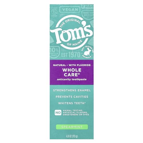 Tom's of Maine Whole Care Natural Toothpaste with Fluoride, Spearmint, 4 oz. (Packaging May Vary)