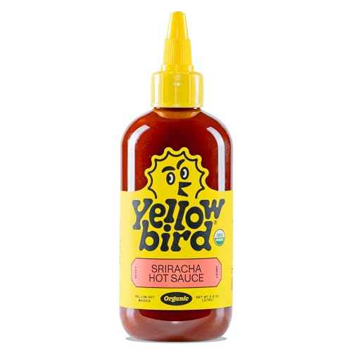 Yellowbird® Organic Sriracha Hot Sauce 9.8 oz. Pantry Size (Mellow Hot | 1 Bottle | Made w/ Organic Garlic, Dates, & Lime)