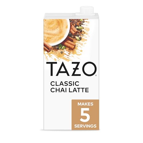 TAZO Classic Chai Latte, Black Tea Concentrate, Easy-to-Serve Caffeinated Chai Tea for Everyday Lattes, Mocktails and Hot or Iced, 32 oz Carton