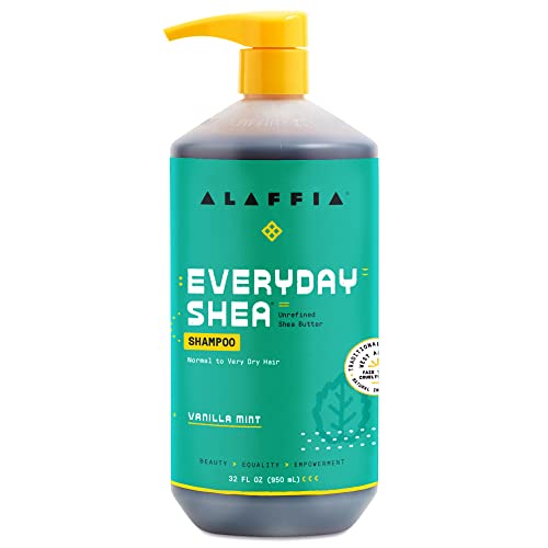 Alaffia EveryDay Shea Shampoo, Gently Cleansing Shampoo for Normal to Dry Hair, Made with Fair Trade Shea Butter, Cruelty Free, Vegan, No Parabens, Vanilla Mint 32 Fl Oz