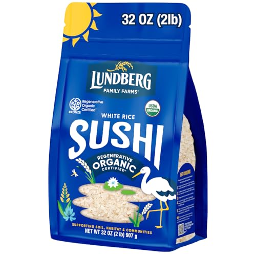Lundberg Sushi Rice, Sticky White Japanese-Style Short Grains, Regenerative Organic Certified, 32 Oz