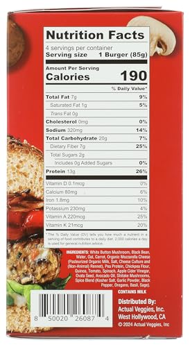 Actual Veggies, Frozen Burger Veggie Mushroom Mozzarella, 12 Ounce