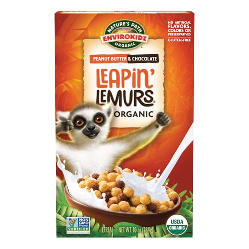 EnviroKidz Organic Leapin' Lemurs Cereal, 10 oz (Pack of 1), Peanut Butter & Chocolate, Gluten Free, Fair Trade, by Nature's Path