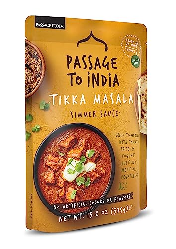 Passage to India Ready to Eat Meals - Tikka Masala Simmer Sauce - Authentic Indian Food - Prepared Meals Under 20 Minutes - Gluten Free (375g)