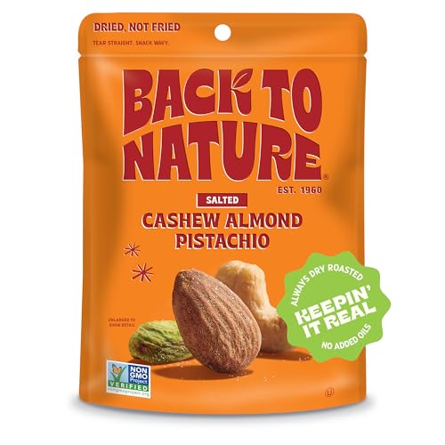 Back to Nature Premium Nut Mix - Cashew, Almond & Pistachio Blend, Dry Roasted with Sea Salt, Non-GMO High Protein Snacks, 9 Ounce