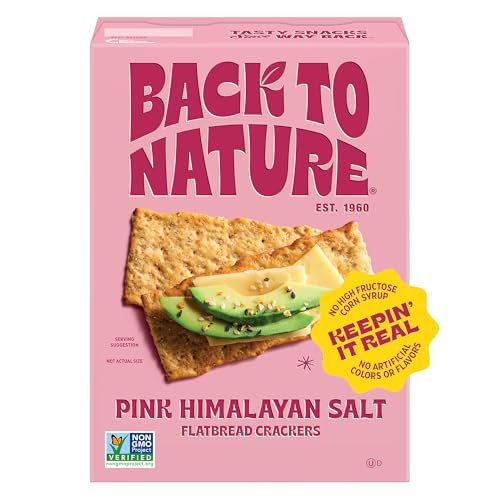Back to Nature Pink Himalayan Sea Salt Multigrain Flatbread Crackers, Non-GMO, Vegan Friendly, Made with Wheat Flour & Whole Grains, 5oz Box