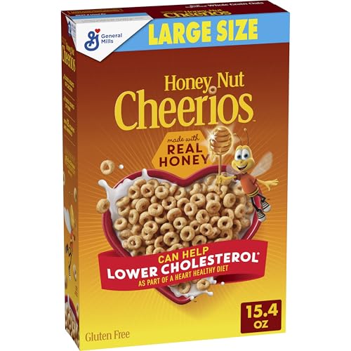 Honey Nut Cheerios Cereal, Limited Edition Heart Shapes, Affirmations Box, Heart Healthy, Gluten Free, Large Size, 15.4 oz